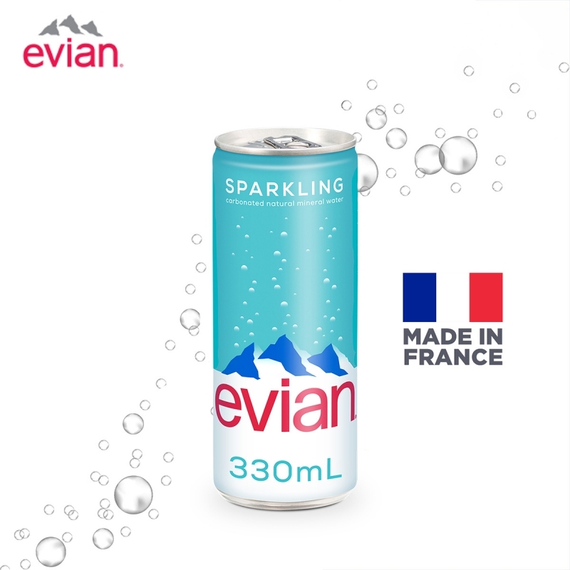 法國依雲罐裝有氣水 ($279/箱)  Evian Sparkling Natural Mineral Water【Can】 330mLx24 
