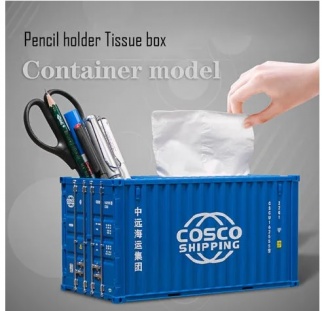 Shipping Container Pencil Holder with Tissue Box  R1688