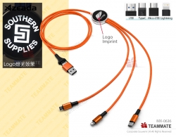 五合一充電線帶LED發光LOGO ｜訂製充電線｜LED發光LOGO定製｜二拖三充電線 5 in 1 Charging Cable with LED LOGO 