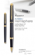威迪文雋雅磨砂黑金夾寶珠筆  Waterman -Hemisphere Matte Black GT Roller Ball Pen 