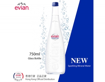 法國Evian 有氣天然礦泉水-玻璃樽裝 ($328/箱)  Evian Sparkling Natural Mineral Water 750mlx12-Glass 