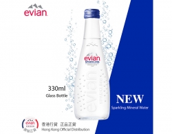 法國Evian 有氣天然礦泉水-玻璃樽裝 ($325/箱)  Evian Sparkling Natural Mineral Water 330mlx20-Glass 